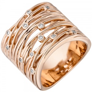 Damen Ring breit 585 Gold Rotgold 12 Diamanten Brillanten 0,14ct. Rotgoldring