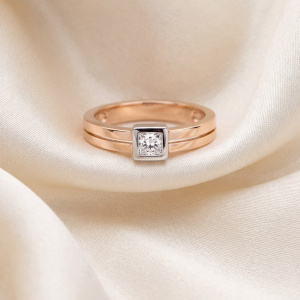 Preview: Damen Ring 375 Gold Rotgold bicolor 1 Zirkonia Goldring