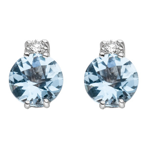 Preview: Ohrstecker 585 Weißgold 2 Diamanten Brillanten 2 Aquamarine hellblau blau