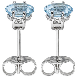 Preview: Ohrstecker 585 Weißgold 2 Diamanten Brillanten 2 Aquamarine hellblau blau
