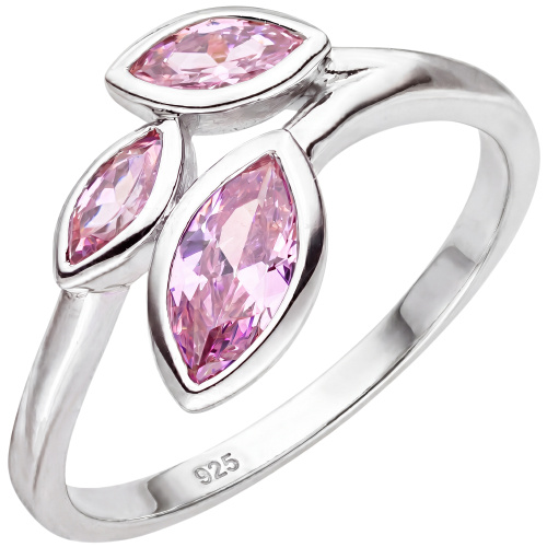Damen Ring 925 Sterling Silber 3 Zirkonia rosa Silberring