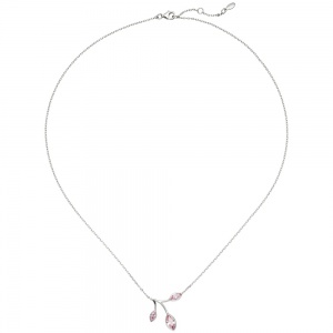 Collier Kette mit Anhänger 925 Sterling Silber 3 Zirkonia rosa 45 cm Kette