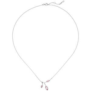 Preview: Collier Kette mit Anhänger 925 Sterling Silber 3 Zirkonia rosa 45 cm Kette