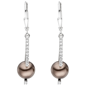 Ohrhänger 925 Sterling Silber 2 Perlen braun 18 Zirkonia Ohrringe Perlenohrringe