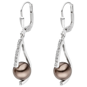 Ohrhänger 925 Sterling Silber 2 Perlen braun 18 Zirkonia Ohrringe Perlenohrringe