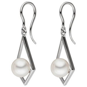 Preview: Ohrhänger 585 Gold Weißgold 2 Süßwasser Perlen weiß Ohrringe Perlenohrringe