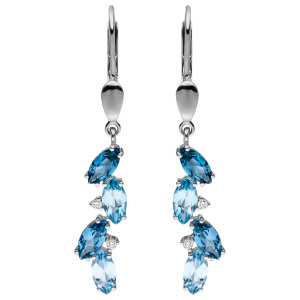 Preview: Ohrhänger 585 Gold Weißgold 4 Diamanten Brillanten 8 Blautopase hellblau blau