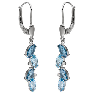 Preview: Ohrhänger 585 Gold Weißgold 4 Diamanten Brillanten 8 Blautopase hellblau blau