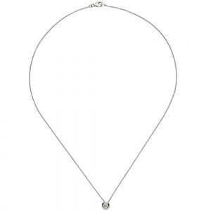 Collier Kette mit Anhänger 585 Gold Weißgold 1 Diamant Brillant 45 cm