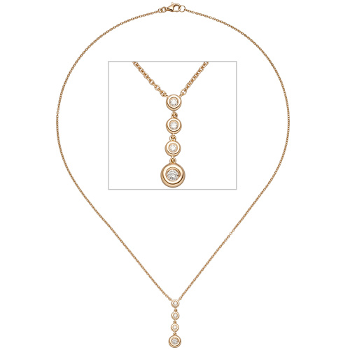 Collier Kette mit Anhänger 585 Gold Rotgold 4 Diamanten Brillanten 44 cm