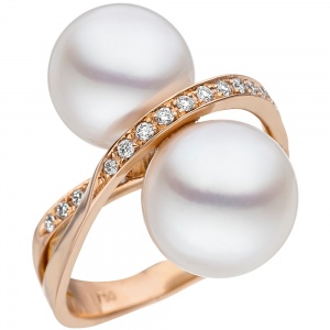 Damen Ring 750 Rotgold 24 Diamanten Brillanten 2 Südee Perlen weiß Perlenring