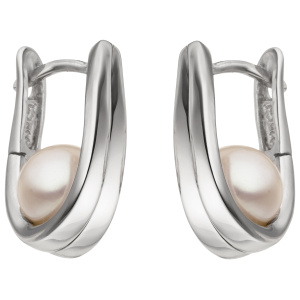 Preview: Creolen 925 Sterling Silber 2 Süßwasser Perlen Ohrringe Perlenohrringe