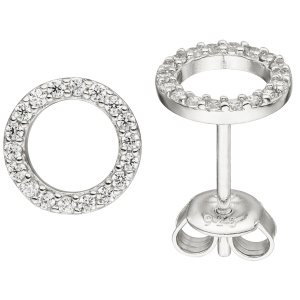 Ohrstecker rund 925 Sterling Silber 36 Zirkonia Ohrringe Silberohrstecker 8,6 mm