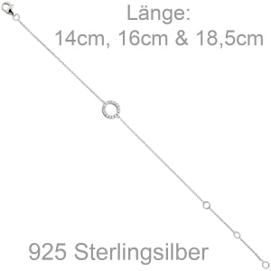 Armband 925 Sterling Silber 16 Zirkonia 18,5 cm Silberarmband