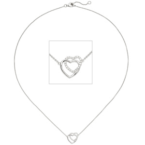 Collier Halskette Herzen 925 Sterling Silber 21 Zirkonia 45 cm Kette Silberkette