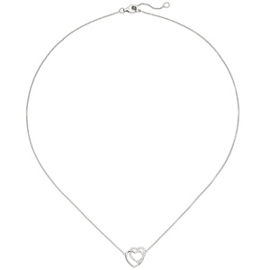 Collier Halskette Herzen 925 Sterling Silber 21 Zirkonia 45 cm Kette Silberkette