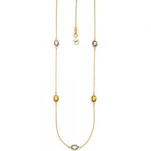 Collier Halskette Kette 585 Gold Gelbgold 2 Amethyste 2 Citrine 1 Blautopas