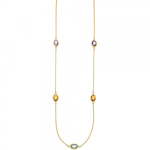 Collier Halskette Kette 585 Gold Gelbgold 2 Amethyste 2 Citrine 1 Blautopas