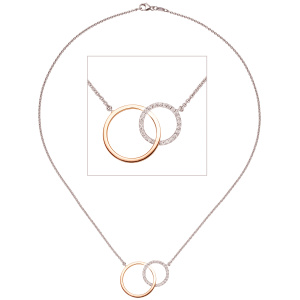 Collier Halskette 585 Gold Weißgold Rotgold bicolor 25 Diamanten Brillanten
