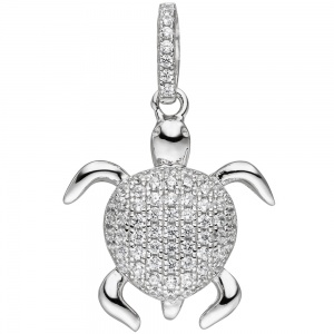 Anhänger Schildkröte 925 Sterling Silber mit 68 Zirkonia Schildkrötenanhänger