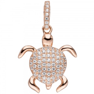 Anhänger Schildkröte 925 Sterling Silber rotgold vergoldet mit Zirkonia