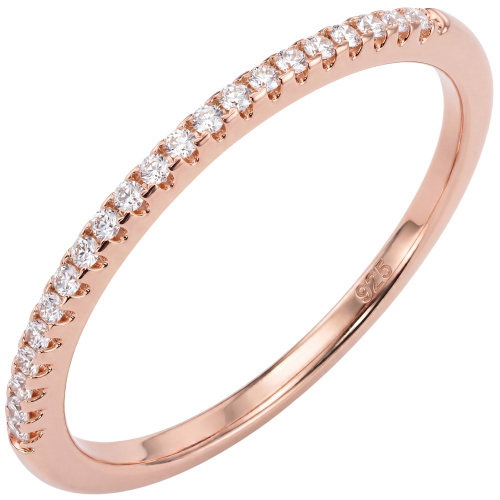 Damen Ring schmal 925 Sterling Silber rotgold vergoldet mit 21 Zirkonia