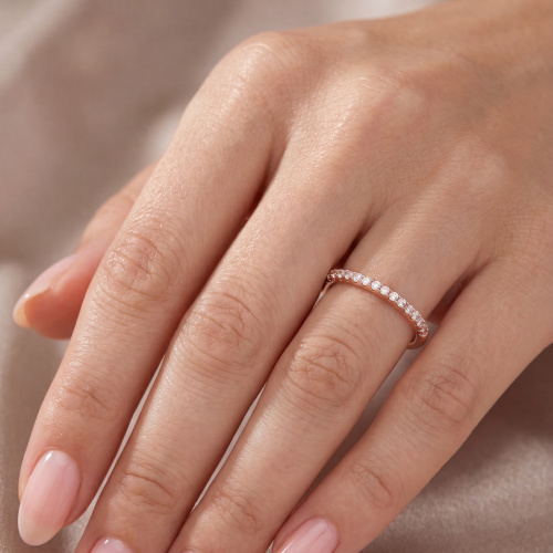 Preview: Damen Ring schmal 925 Sterling Silber rotgold vergoldet mit 21 Zirkonia