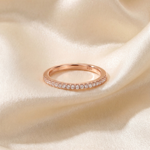 Preview: Damen Ring schmal 925 Sterling Silber rotgold vergoldet mit 21 Zirkonia