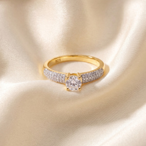 Preview: Damen Ring 925 Sterling Silber gold vergoldet mit 45 Zirkonia