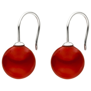Preview: Ohrhänger 925 Silber 2 Muschelkern Perlen rot 12 mm Ohrringe Perlenohrringe