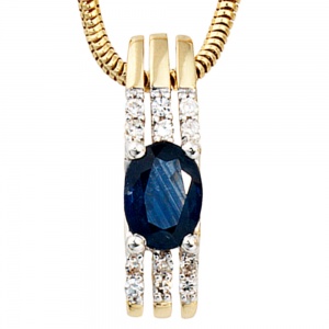 Anhänger 585 Gold Gelbgold 1 blauer Safir 12 Diamanten Safiranhänger