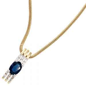 Anhänger 585 Gold Gelbgold 1 blauer Safir 12 Diamanten Safiranhänger