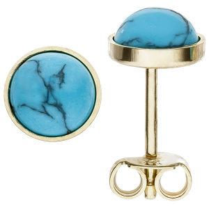 Ohrstecker rund 333 Gold Gelbgold 2 Türkise Ohrringe Goldohrstecker