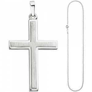 Anhänger Kreuz 925 Silber teil matt Kreuzanhänger Silberkreuz mit Kette 50 cm