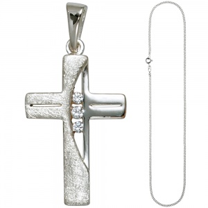 Anhänger Kreuz 925 Silber 3 Zirkonia Kreuzanhänger Silberkreuz mit Kette 50 cm