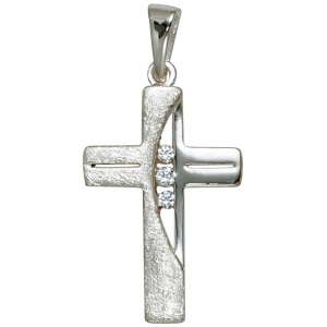 Anhänger Kreuz 925 Silber 3 Zirkonia Kreuzanhänger Silberkreuz mit Kette 60 cm