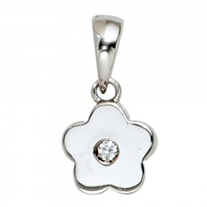 Kinder Schmuck-Set Blume 925 Silber mit Zirkonia Anhänger Ohrringe Kette 38 cm