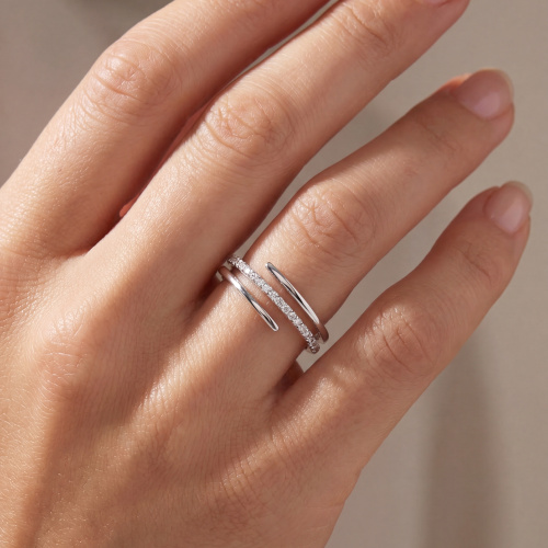 Damen Ring mehrreihig 925 Sterling Silber 26 Zirkonia Silberring