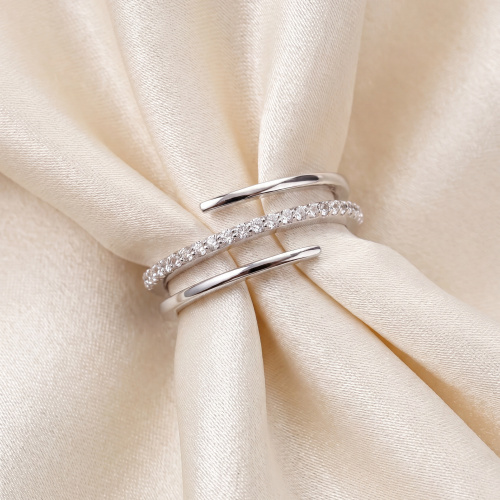 Damen Ring mehrreihig 925 Sterling Silber 26 Zirkonia Silberring