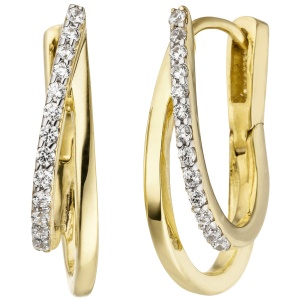 Creolen 375 Gold Gelbgold bicolor 26 Zirkonia Ohrringe Goldcreolen