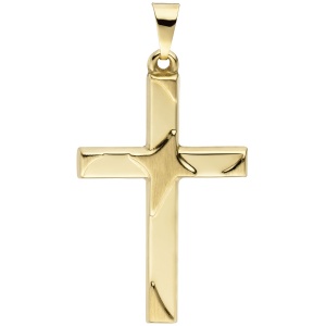 Anhänger Kreuz 375 Gold Gelbgold teil matt Kreuzanhänger Goldkreuz