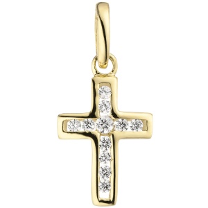 Anhänger Kreuz 375 Gold Gelbgold 11 Zirkonia Kreuzanhänger Goldkreuz