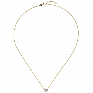 Collier Kette mit Anhänger Herz 375 Gold Gelbgold bicolor 14 Zirkonia 45 cm