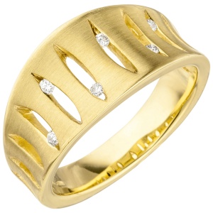 Damen Ring breit 585 Gold Gelbgold matt 6 Diamanten Brillanten Goldring