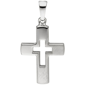 Anhänger Kreuz 925 Sterling Silber teil matt Kreuzanhänger Silberkreuz