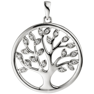 Anhänger Baum Lebensbaum 925 Sterling Silber 21 Zirkonia Silberanhänger