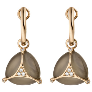 Preview: Creolen 585 Gold Rotgold 2 Mondstein Cabochons 12 Diamanten Brillanten Ohrringe