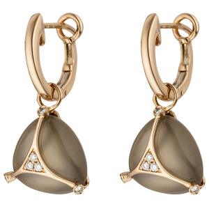 Preview: Creolen 585 Gold Rotgold 2 Mondstein Cabochons 12 Diamanten Brillanten Ohrringe