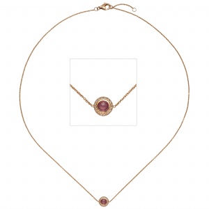Collier Halskette 585 Gold Rotgold 1 Turmalin pink 16 Diamanten Brillanten 42 cm