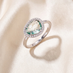 Damen Ring 925 Sterling Silber 1 Glasstein hellblau blau 29 Zirkonia Silberring